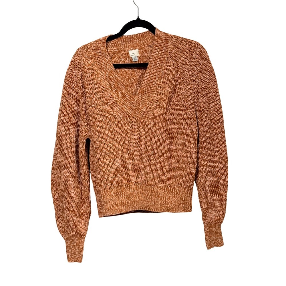 A New Day Womens XS Burnt Orange Marled V-Neck Shaker Knit Pullover Sweater